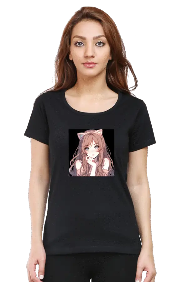 Kawaii Cat Girl Anime T-Shirt – Black Edition